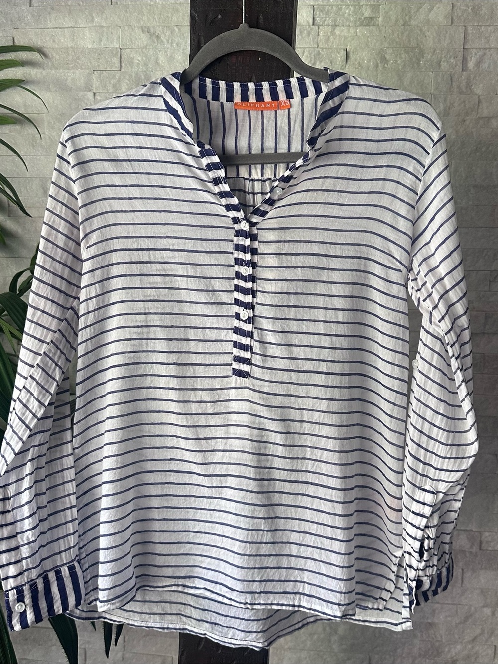 Oliphant White and Navy Striped Long Sleeve Cotton Popover Shirt Size XS